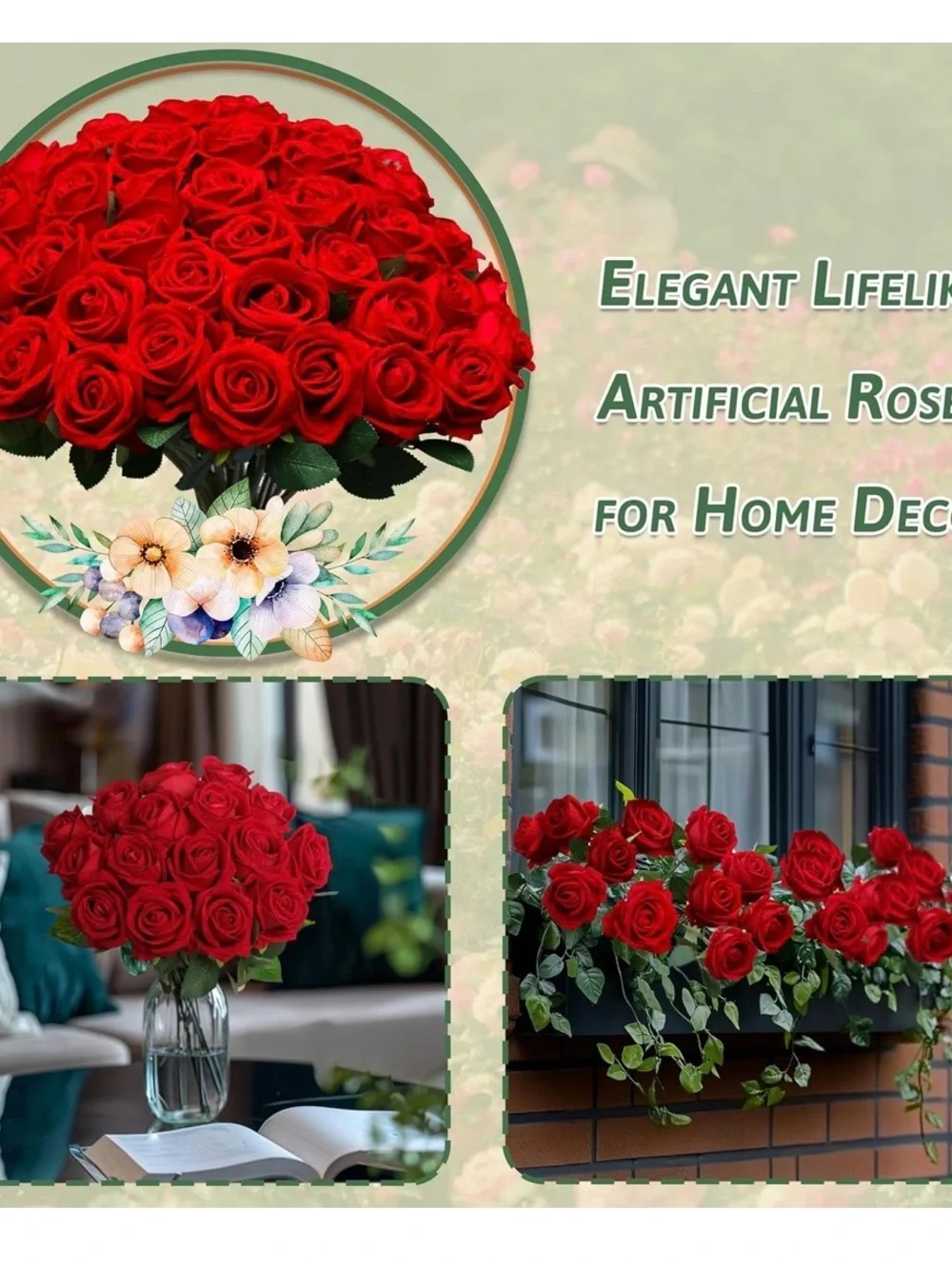 NIB Elegant Red Rose Bouquet Faux Floral Accessory 50 Pcs Weddings DIY Decor